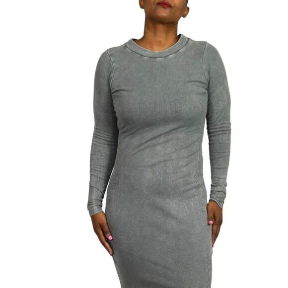 Young Fabulous Broke Dax Dress Grey Midi Ribbed Column Long Sleeves Size Small - Picture 9 of 16